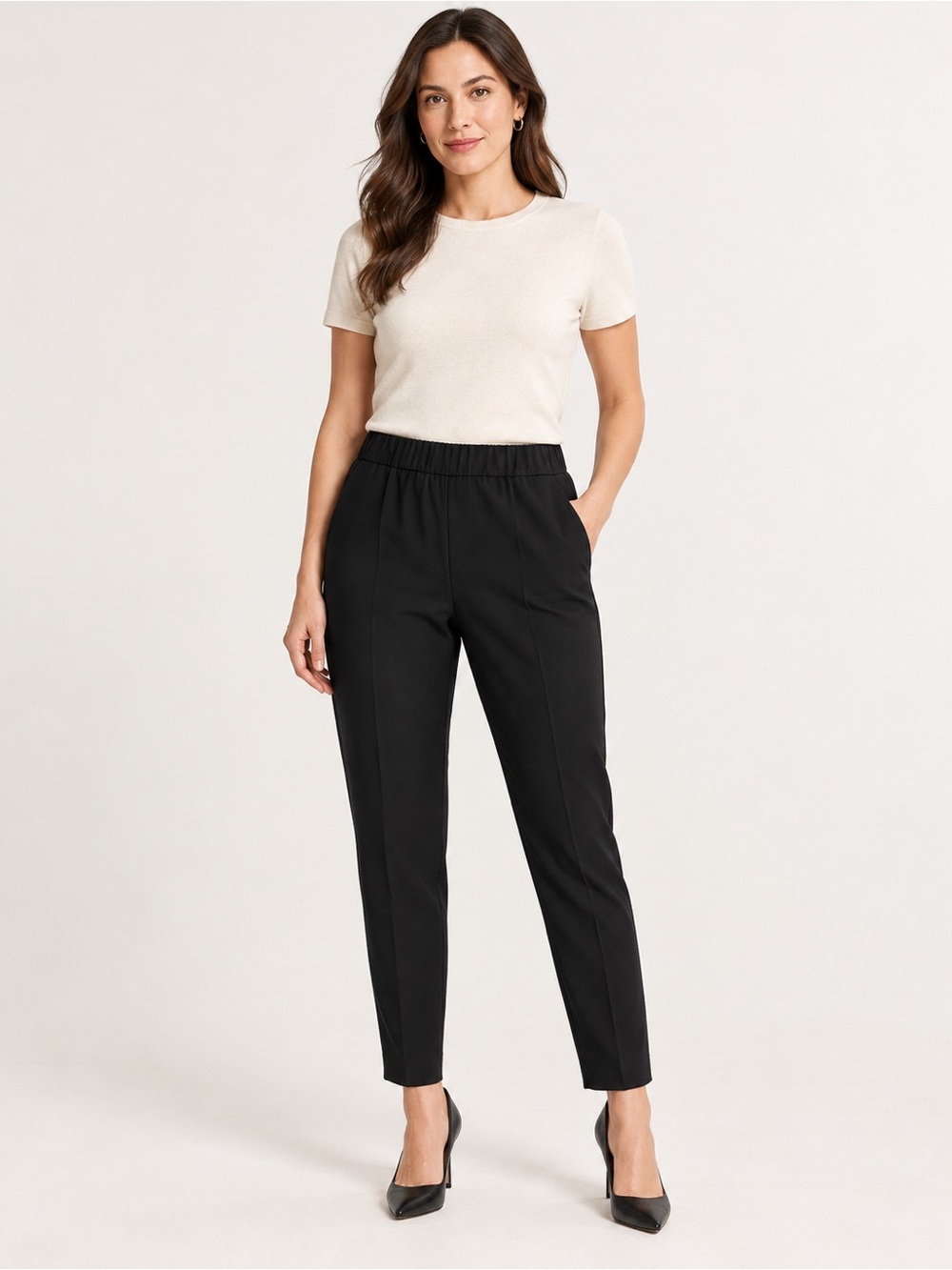 Banana Republic Black Pull-On Tapered Dress Pants Size M Elastic Waist